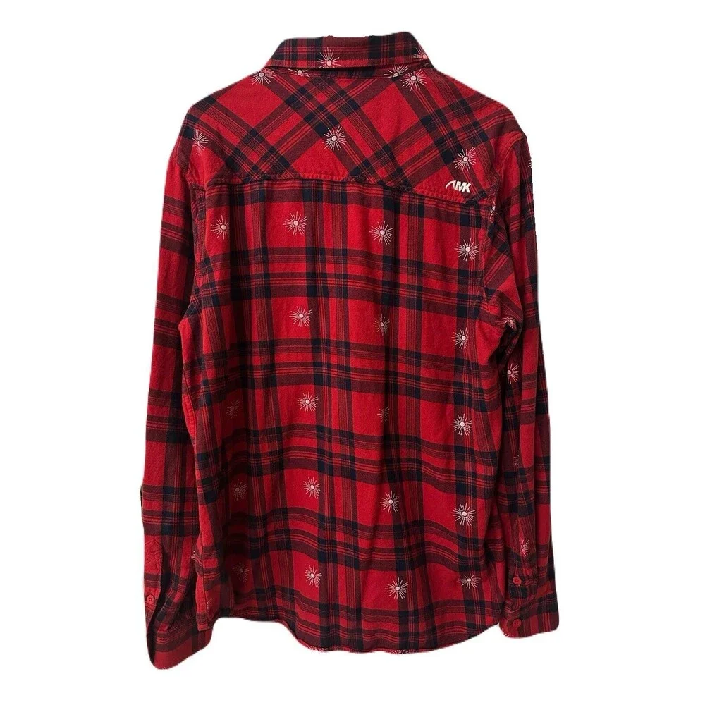 Mountain Khakis Mens Size Large Soft Sunburst Red Black Plaid Flannel Shirt EUC